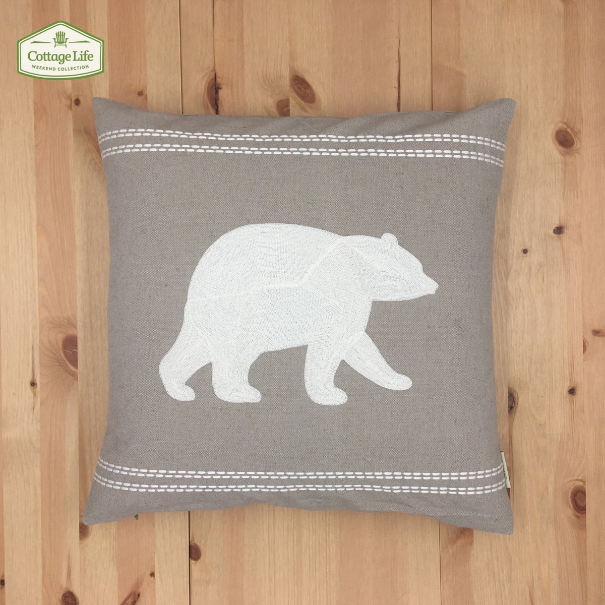 Picture of HUI Home HH-CI1818JS02OP 18 x 18 in. Cottage Life Bear Embroidery Icon Pillow with Polyester Insert