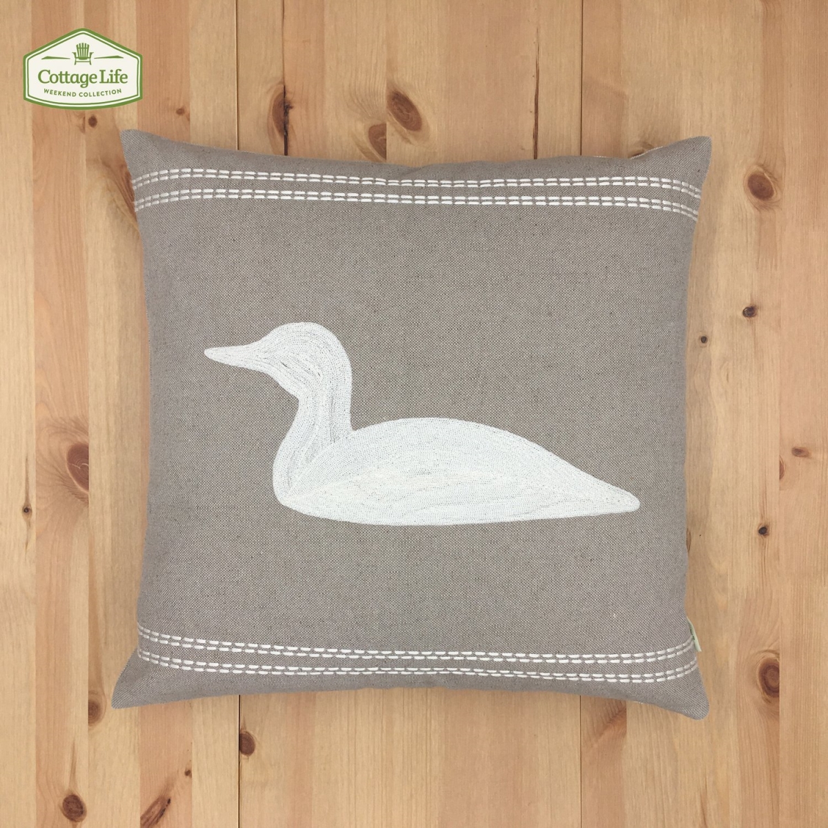Picture of HUI Home HH-CI1818JS06OP 18 x 18 in. Cottage Life Loon Embroidery Icon Pillow with Polyester Insert