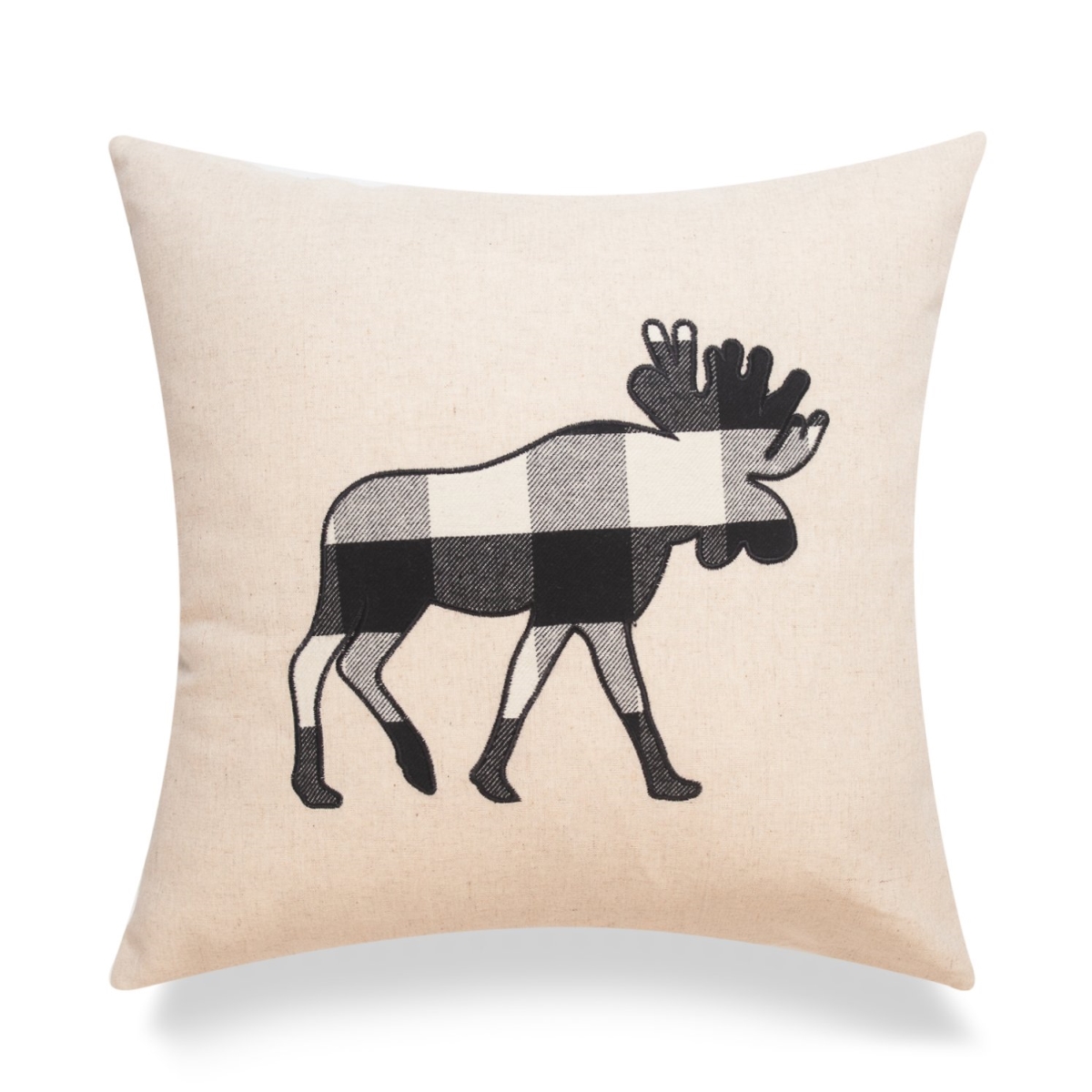Picture of HUI Home HH-CI1818JSMSBCOP 18 x 18 in. Cottage Life Moose Buffalo Check Embroidery Patch Icon with Polyester Insert&#44; Black & White