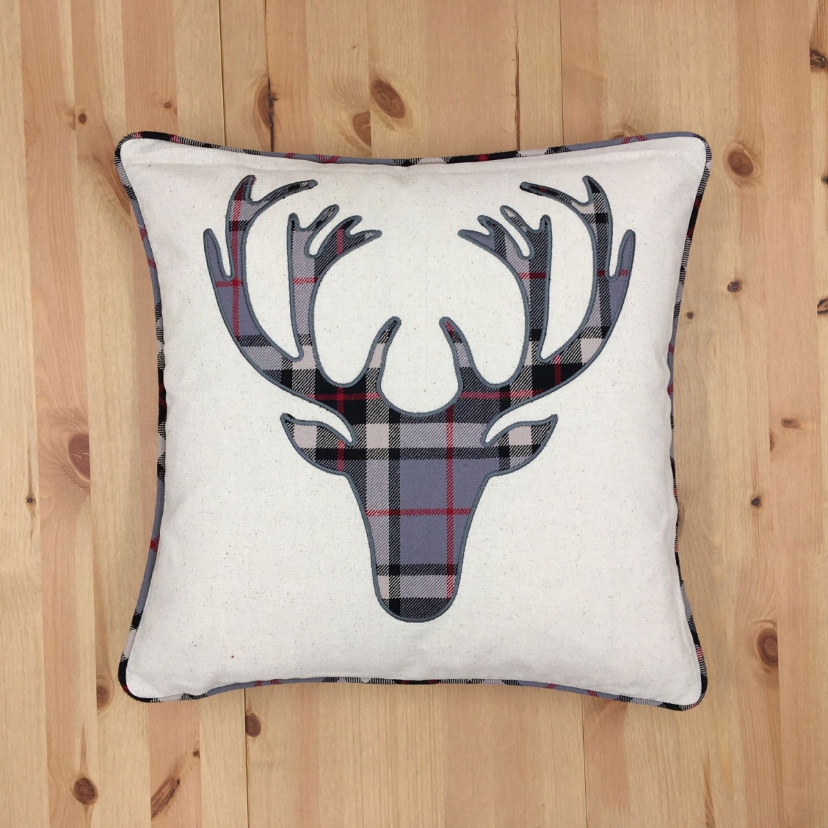 Picture of HUI Home HH-HS1818MH01OP 18 x 18 in. Plaid Applique Reindeer Pillow with Polyester Insert&#44; Grey & Red