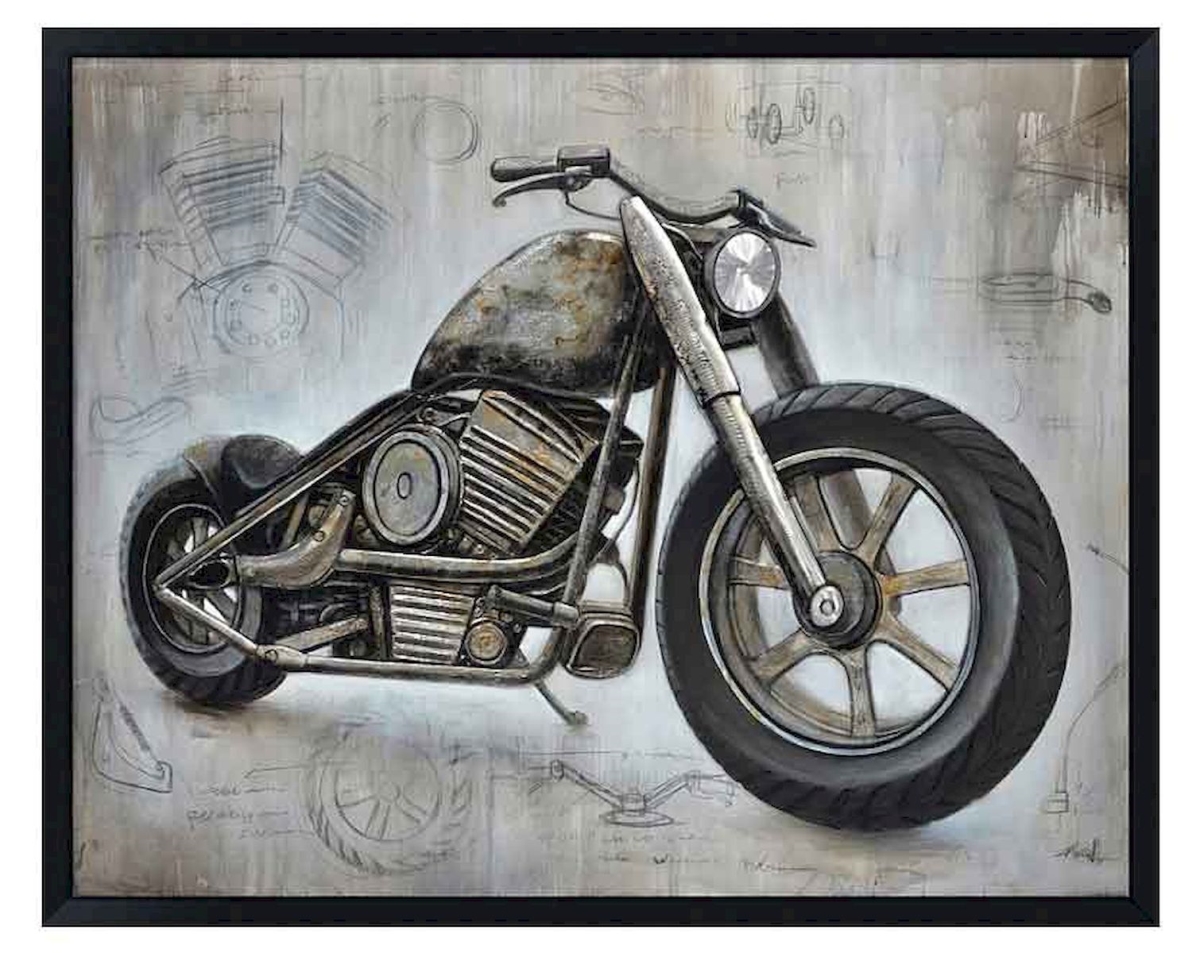 Picture of Mr. MJs BM-WA0959 Framed 3D Vintage Motorcycle Oil Painting Artwork