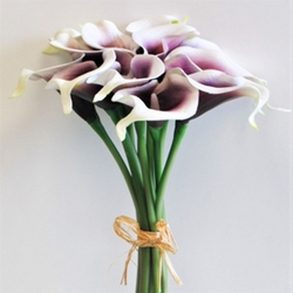 Picture of Mr. MJs CM-FM004WP 14 in. Real Touch White & Purple Mini Calla Lily Bunch Artificial Flowers&#44; Set of 12