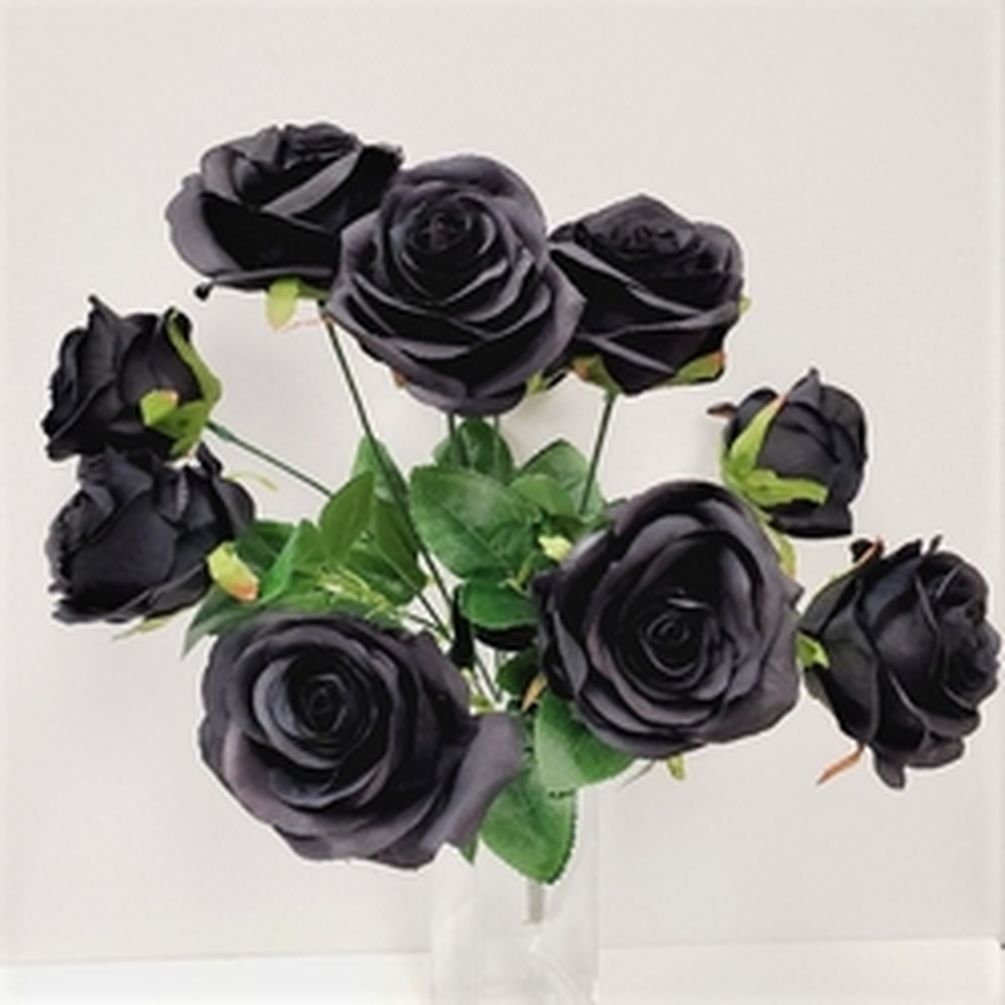 10 Black Roses Artificial Flowers