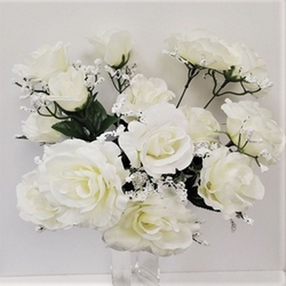 Picture of Mr. MJs CM-NT001IV 14 Ivory Open Roses Artificial Flowers