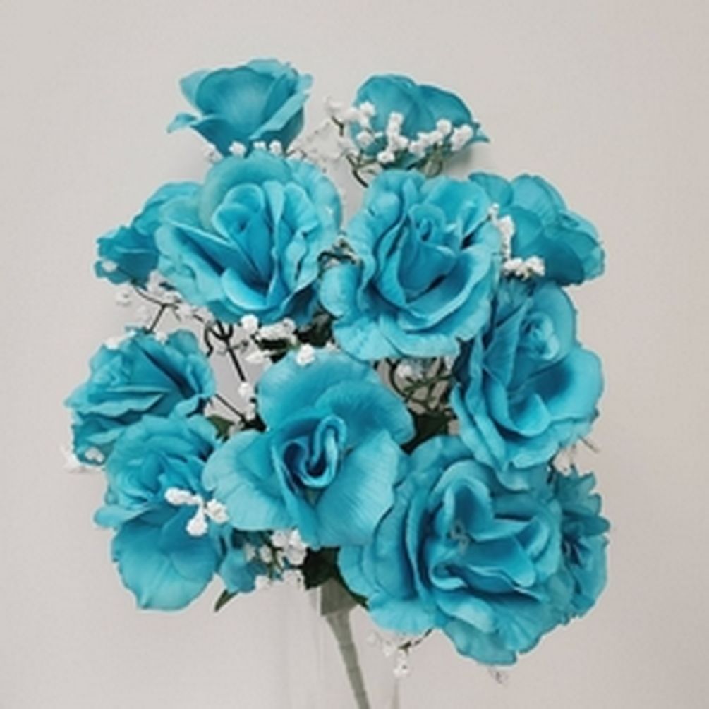 Picture of Mr. MJs CM-NT001TQ 14 Turquoise Open Roses Artificial Flowers
