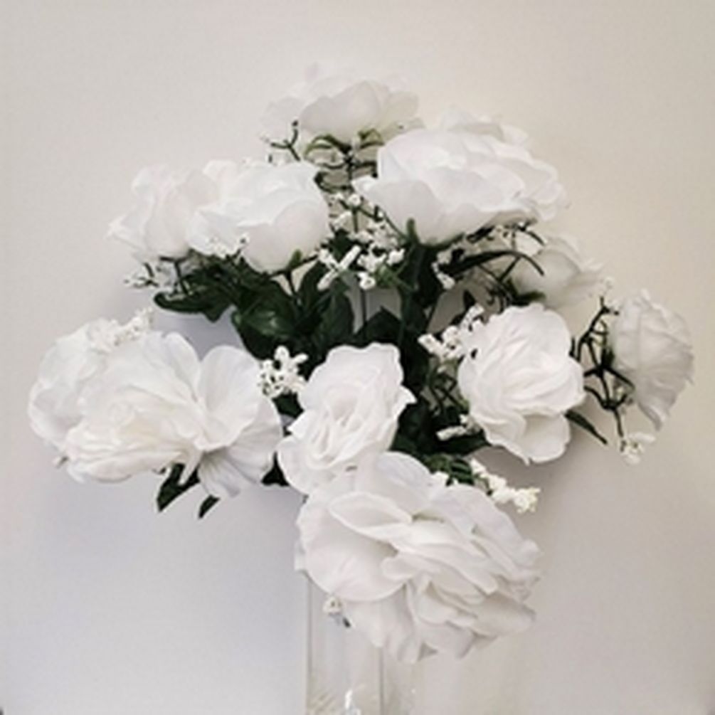 14 White Open Roses Artificial Flowers