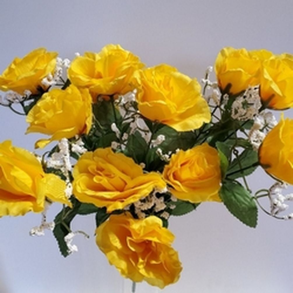 CM-NT001YE 14 Bright Yellow Open Rose Bush Artificial Flowers