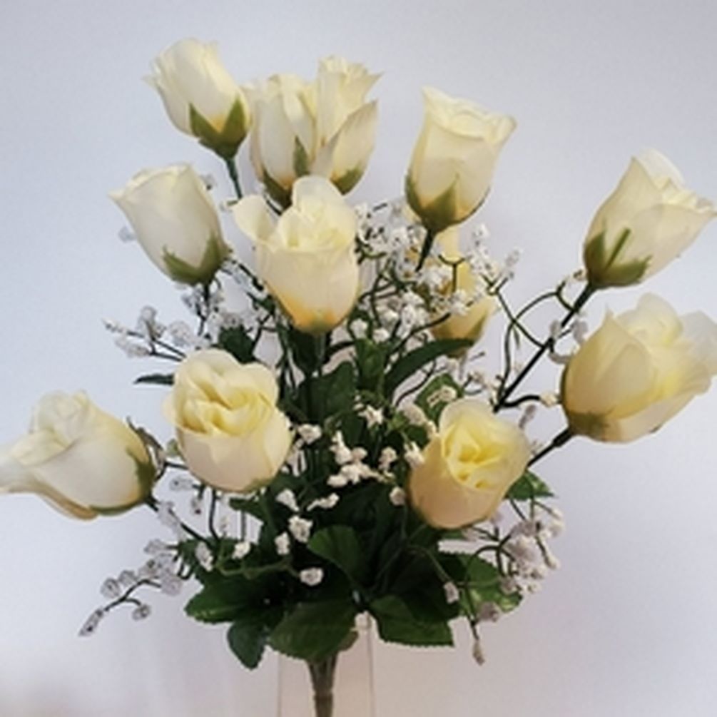 Picture of Mr. MJs CM-NT002CR 14 Cream & Yellow Rose Bud Bush Artificial Flowers