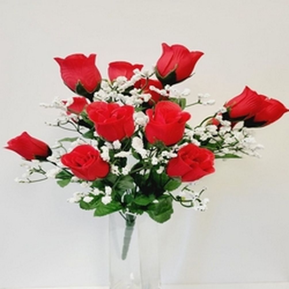 14 Light Red Rose Bud Bush Artificial Flowers