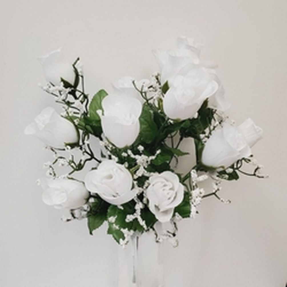 Picture of Mr. MJs CM-NT002WH 14 White Rose Bud Bush Artificial Flowers