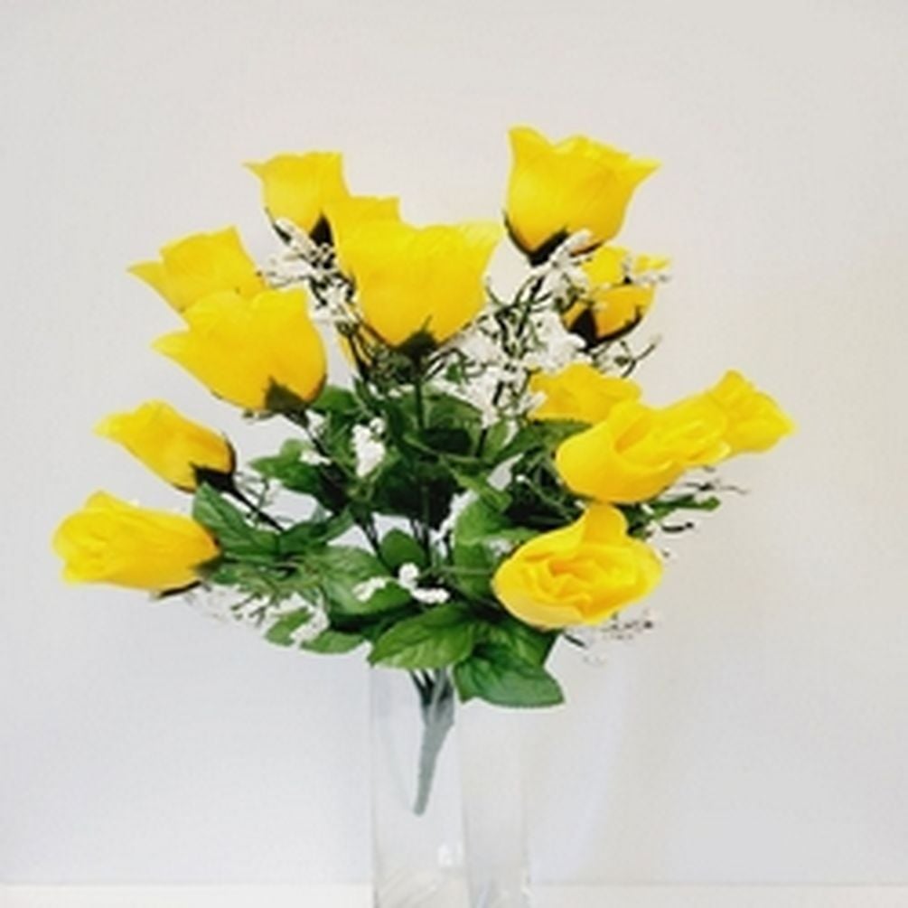 CM-NT002YE 14 Bright Yellow Rose Bud Bush Artificial Flowers