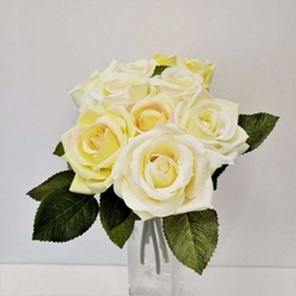 Picture of Mr. MJs CM-OM105YE 9 Yellow & Cream Roses Bouquet Artificial Flowers