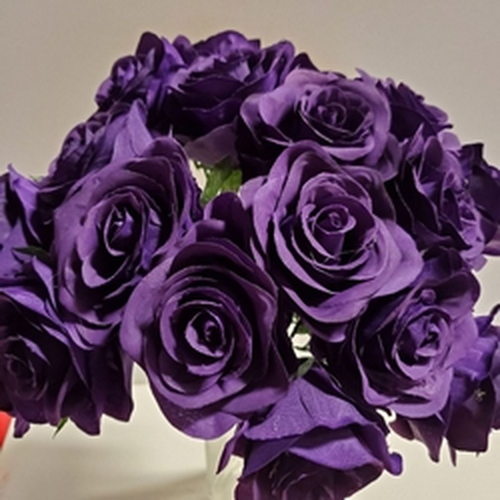 18 Eggplant Colored Roses Artificial Flowers