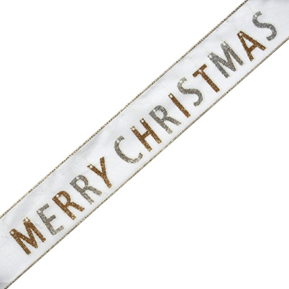 Picture of Mr. MJs VL-R-A2809 2.5 in. x 10 Yards Gold Coloured Merry Christmas White Ribbon