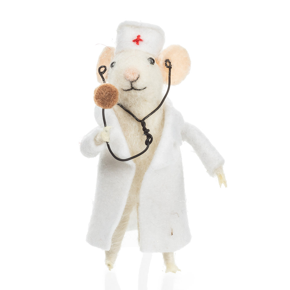Picture of Abbott Collections AB-27-MERINO-664 4.5 in. Felted Doctor Mouse in Lab Coat Figurine&#44; White