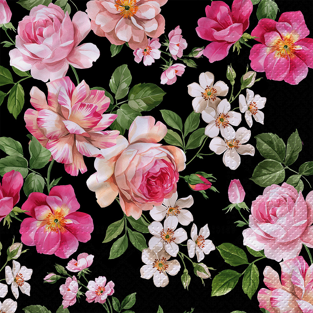 Picture of Abbott Collections AB-88-L-127618 6.5 in. Roses Glory Napkins&#44; Black & Pink - Set of 20
