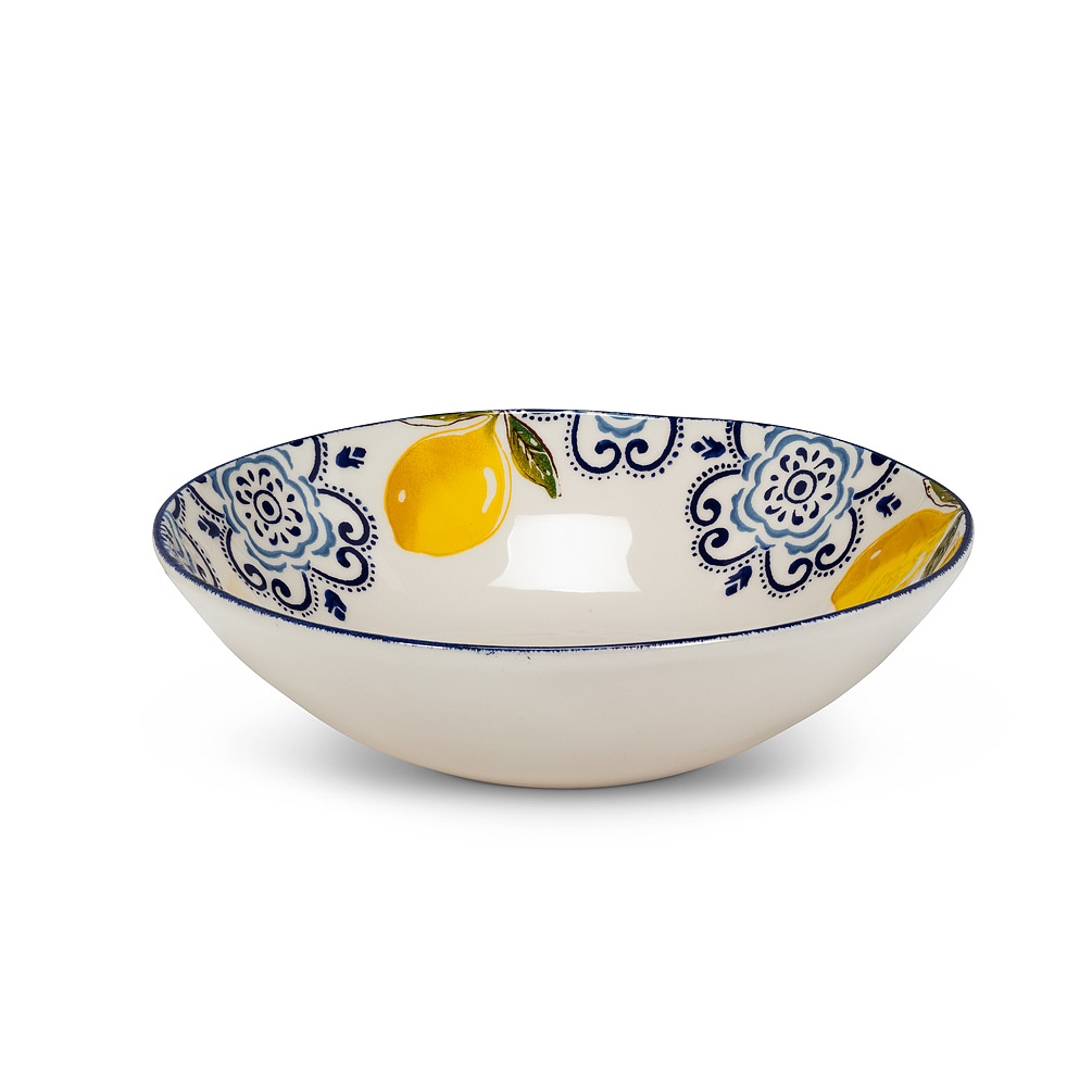 Picture of Abbott Collections AB-67-SORRENTO-031 12.5 in. Lemon Print Deep Bowl&#44; White & Yellow - Large