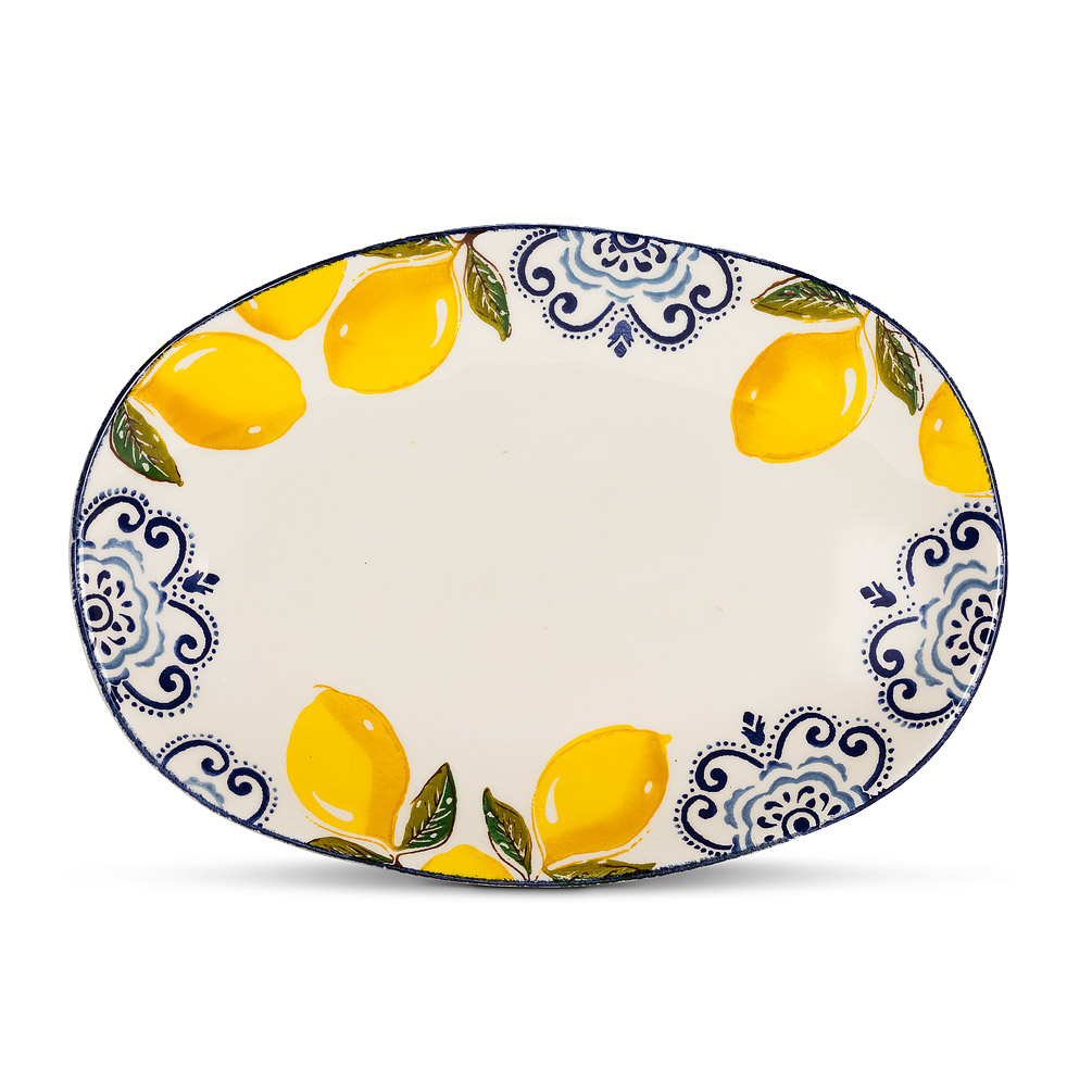 Picture of Abbott Collections AB-67-SORRENTO-037 10 x 15 in. Lemon Print Oval Platter&#44; White & Yellow - Large