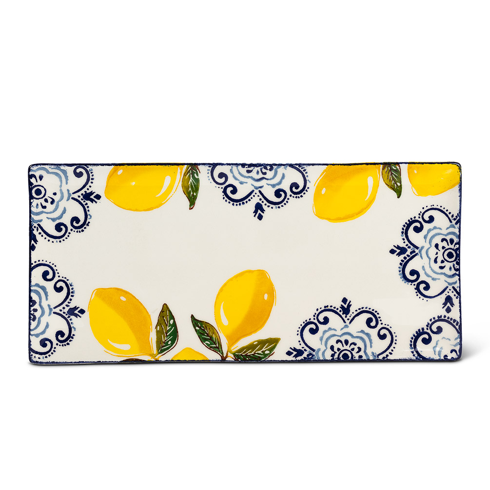 Picture of Abbott Collections AB-67-SORRENTO-536 6 x 14 in. Lemon Print Rectangle Platter&#44; White & Yellow - Medium