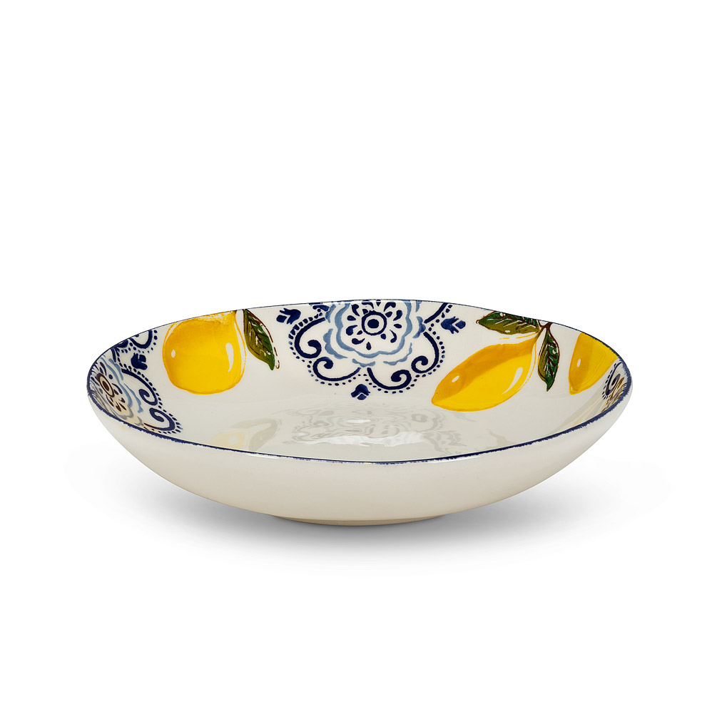Picture of Abbott Collections AB-67-SORRENTO-530 12 in. Lemon Print Shallow Bowl&#44; White & Yellow - Large
