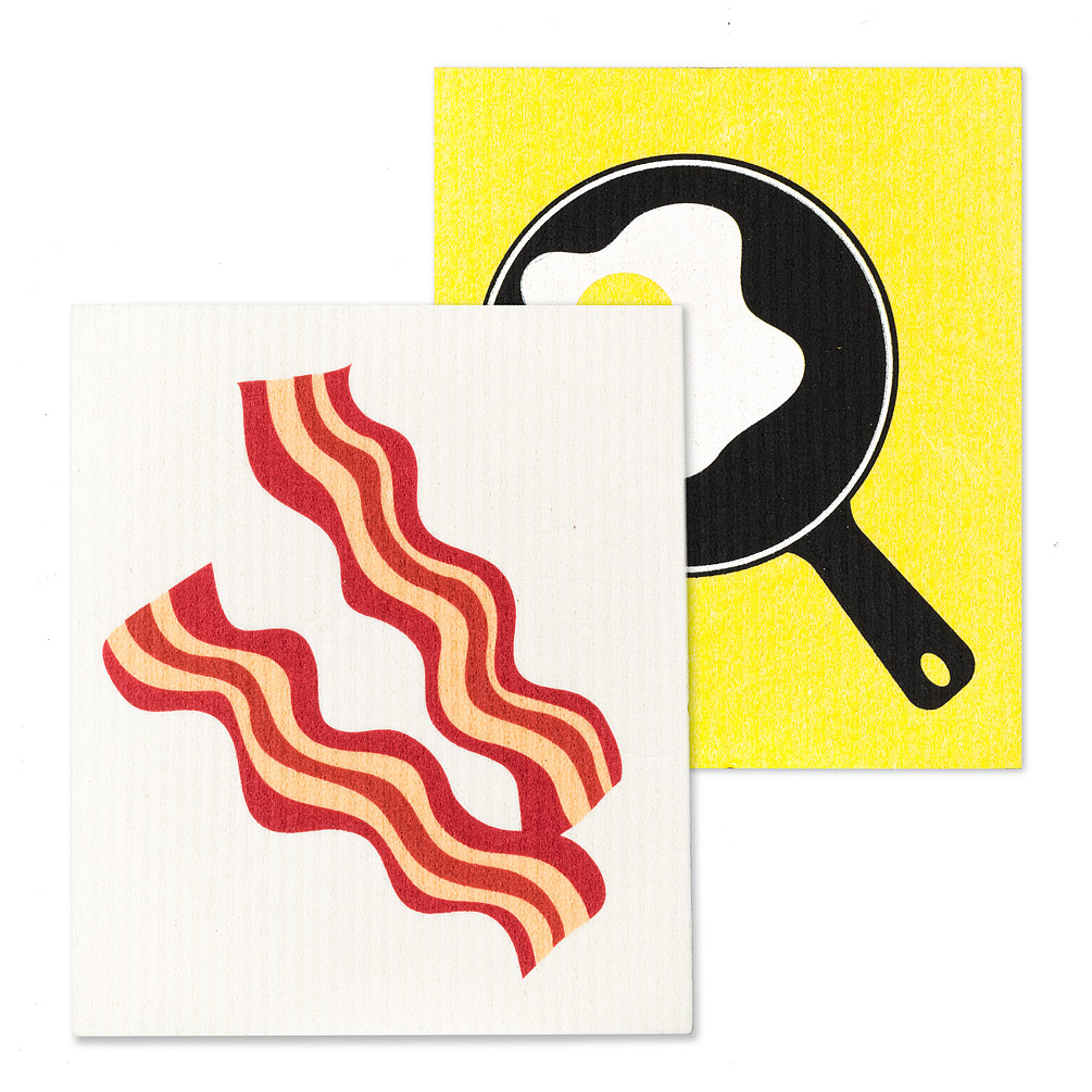 Picture of Abbott Collections AB-84-ASD-AB-91 6.5 x 8 in. Bacon & Eggs Dishcloths&#44; Ivory & Yellow - Set of 2