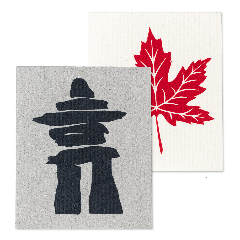 Picture of Abbott Collections AB-84-ASD-AB-93 6.5 x 8 in. Inukshuk & Maple Leaf Dishcloths&#44; Grey & Red - Set of 2