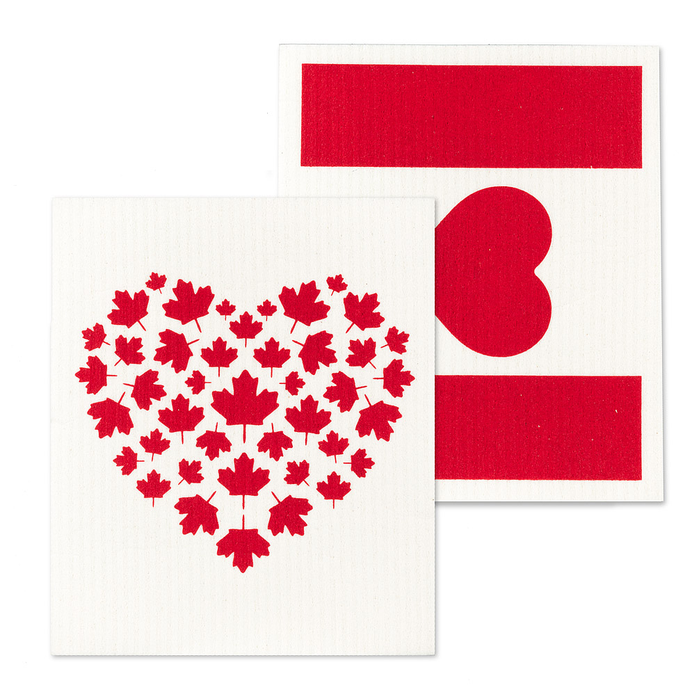 Picture of Abbott Collections AB-84-ASD-AB-98 6.5 x 8 in. Canada Flag & Heart Dishcloths&#44; Ivory & Red - Set of 2