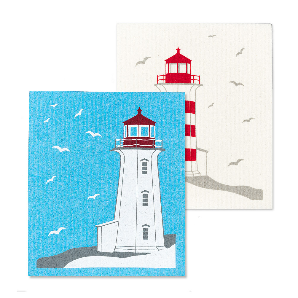 Picture of Abbott Collections AB-84-ASD-AB-99 6.5 x 8 in. Lighthouses Dishcloths&#44; Ivory & Blue - Set of 2