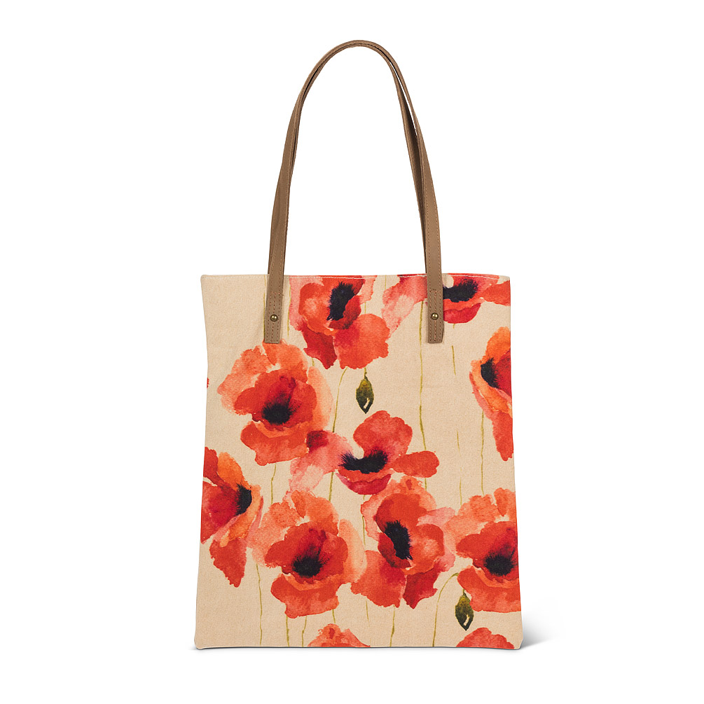 Picture of Abbott Collections AB-96-BOOK-POPPY 14 x 16 in. Poppy Print Book Bag&#44; Flax