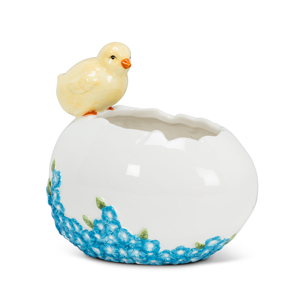 Picture of Abbott Collections AB-27-TEAPARTY-212 7 in. Chick on Egg Bowl & Planter&#44; White & Yellow