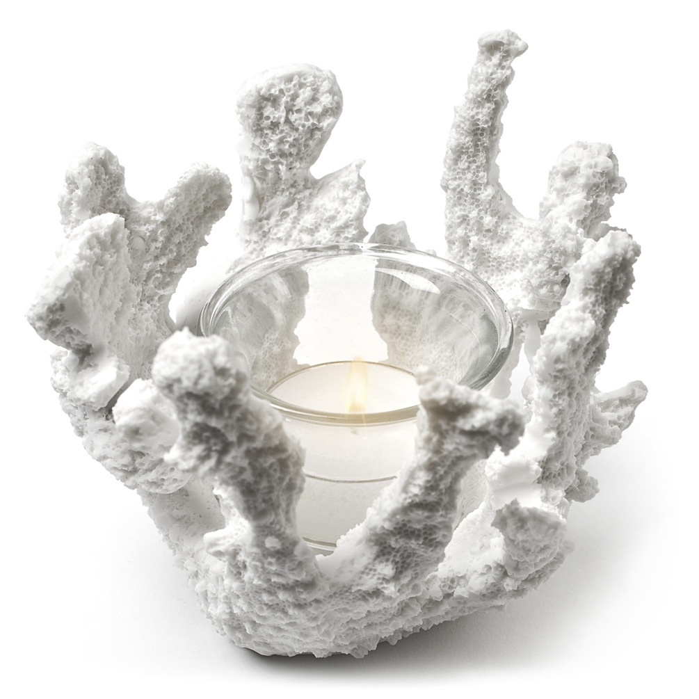 Picture of Abbott Collections AB-20-SEASHORE-06-WHT 5 in. Coral Look Tealight Candle Holder&#44; White & Clear