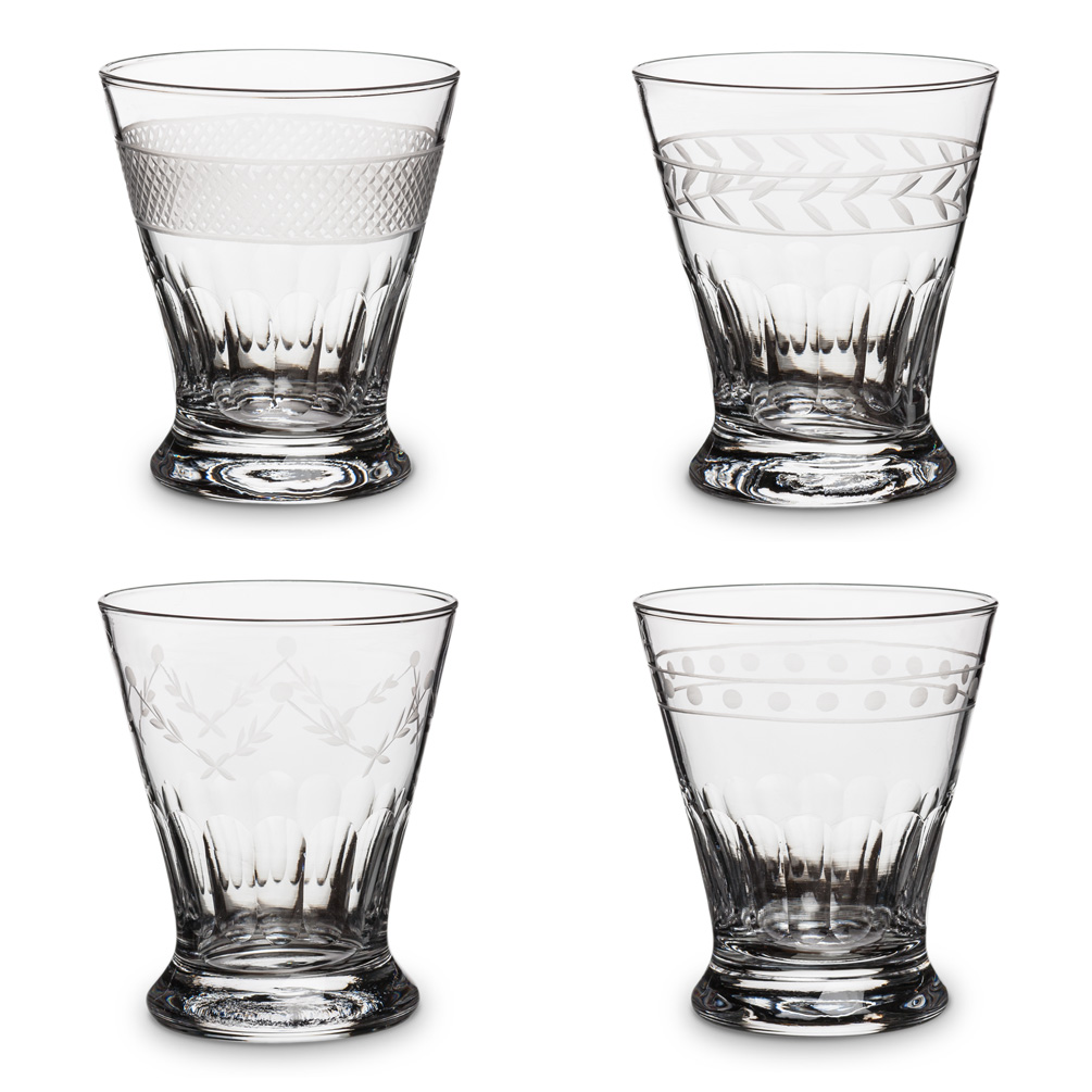 Picture of Abbott Collections AB-27-MERCER 4.25 in. Assorted Patterned Tumbler Glasses&#44; Clear - Set of 4