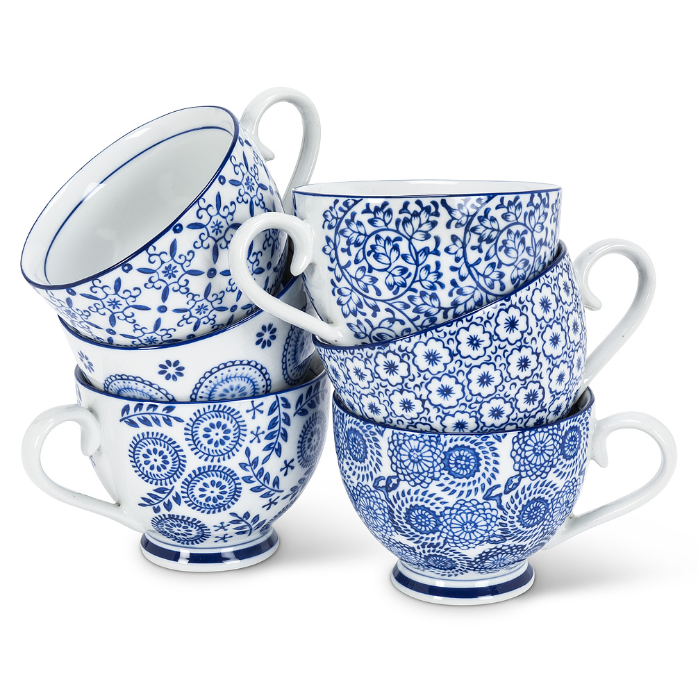 Picture of Abbott Collections AB-27-INDIGO-236 4.5 in. Assorted Patterned Cup&#44; Blue & White - Set of 6