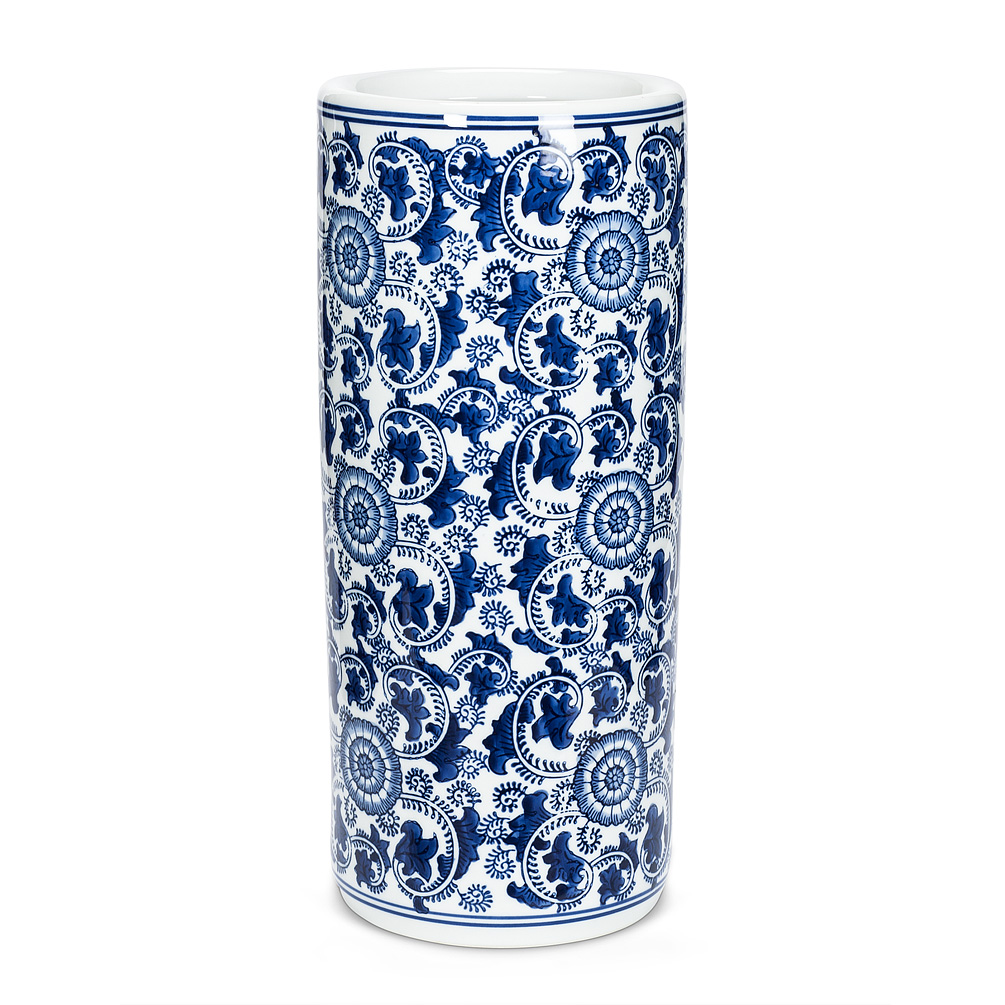 18 in. Patterned Umbrella Stand, Blue & White