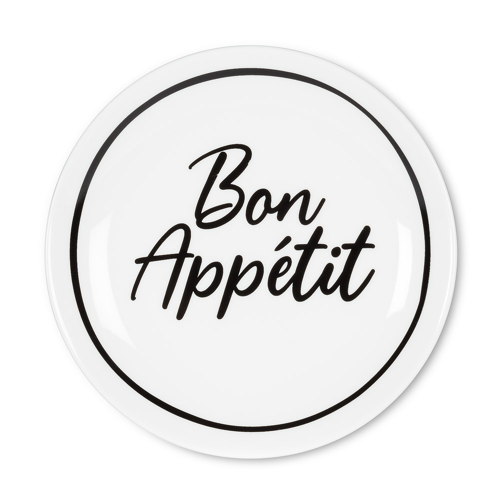 Picture of Abbott Collections AB-27-APPY-625 6 in. Appetizer Size-Bon Appetit Plate&#44; White & Black - Set of 4