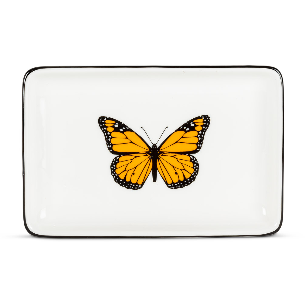 Picture of Abbott Collections AB-27-MONARCH-RECT 4 x 6 in. Butterfly Rectangle Sauce Dish&#44; White & Orange