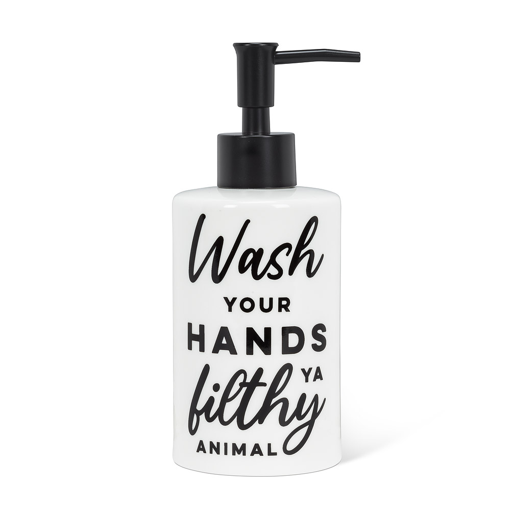 Picture of Abbott Collections AB-27-SUDS-632 7 in. Wash Your Hands Ya Filthy Animal Pump&#44; White & Black