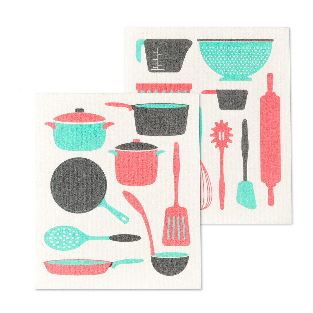 Picture of Abbott Collections AB-84-ASD-AB-101 6.5 x 8 in. Kitchen Utensils Dishcloths&#44; Ivory & Pink - Set of 2