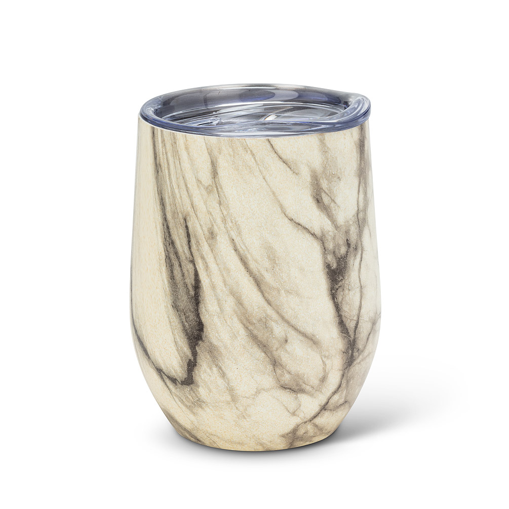 Picture of Abbott Collections AB-27-BEVI-SG-MARB 4.25 in. Marbled Look Insulated with Lid Wine Tumbler&#44; White & Grey