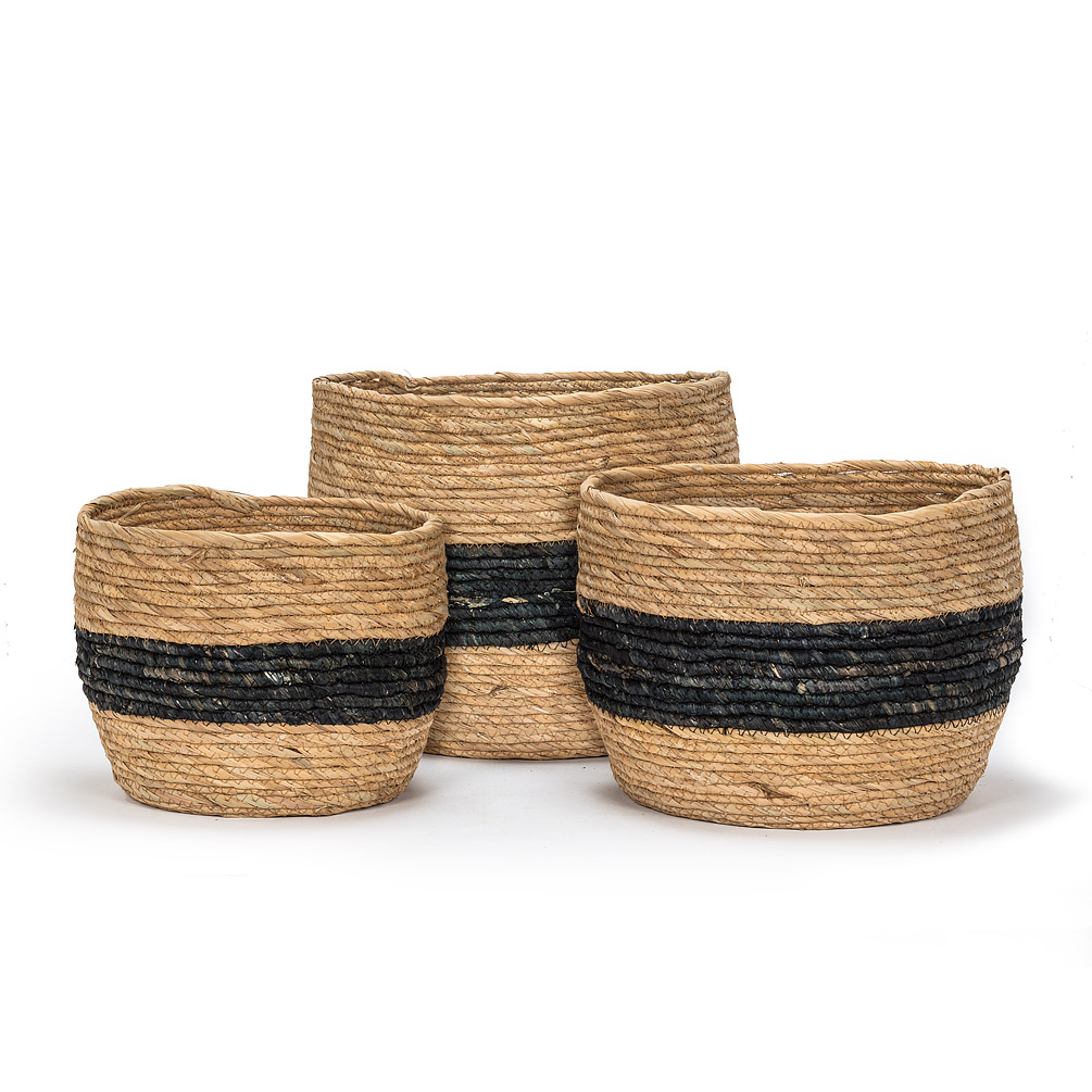 Picture of Abbott Collections AB-27-GLOBAL-050 9.5-14 in. Round Striped Baskets&#44; Natural & Black - Set of 3