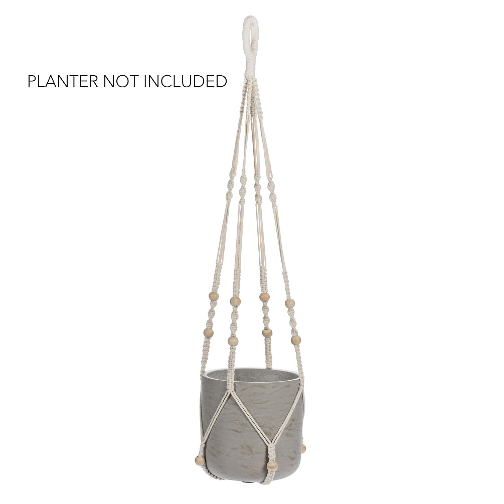 34 in. Planter Hanger with Beads, Ivory & Natural