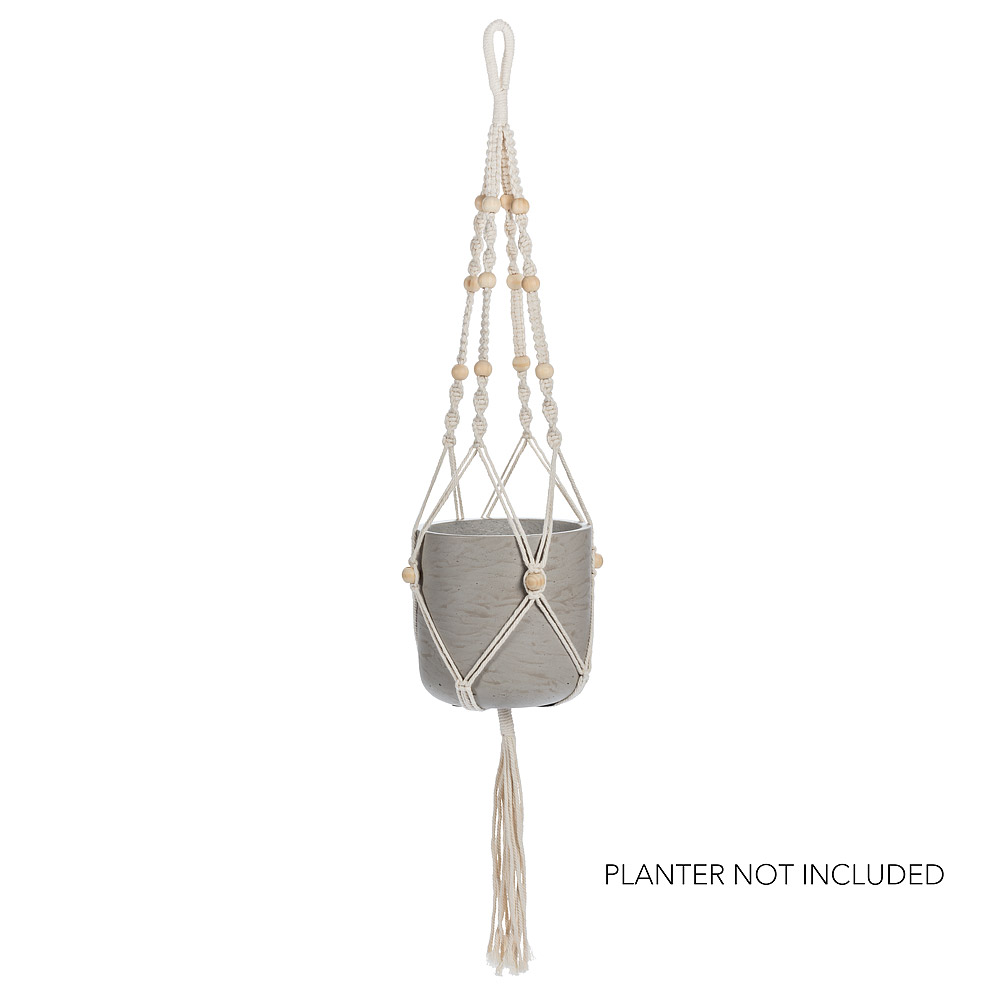 AB-20-MACRAME-903 42 in. Planter Hanger with Tail & Beads, Natural