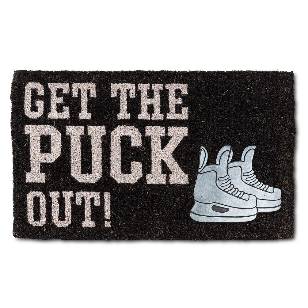 Picture of Abbott Collections AB-35-RFW-6819 18 x 30 in. Get The Puck Out with Skate Doormat&#44; Black