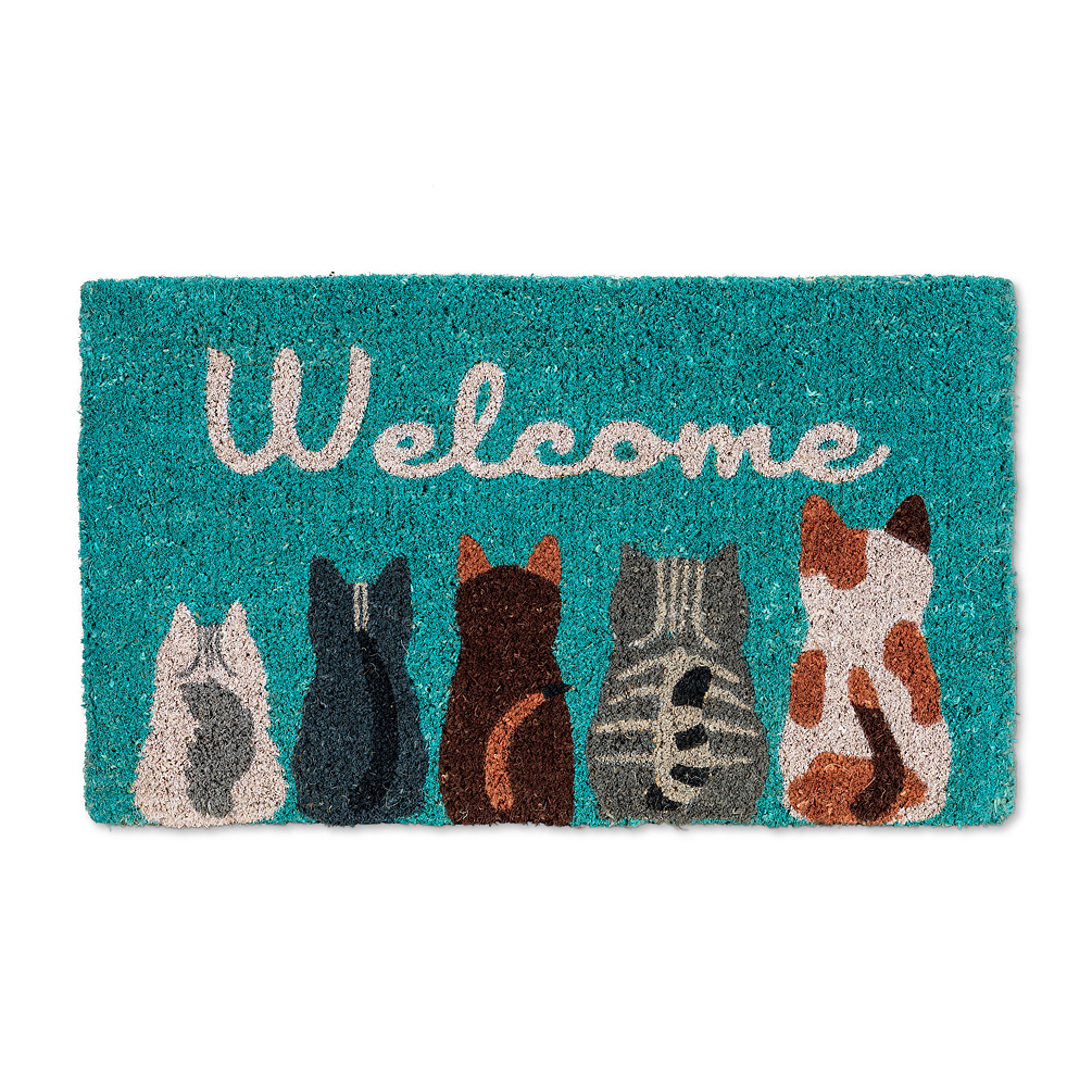 Picture of Abbott Collections AB-35-FWD-AN-1905 18 x 30 in. Cat Welcome Doormat&#44; Turquoise