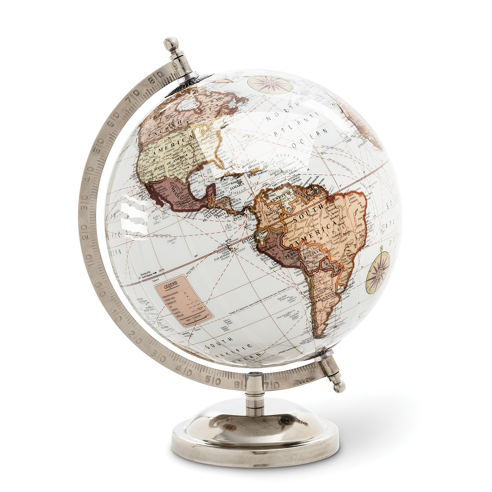 Picture of Abbott Collections AB-57-LATITUDE-05 8 in. Glossy Globe on Stand&#44; White & Silver