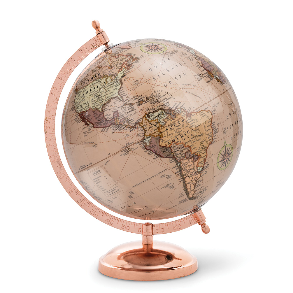 Picture of Abbott Collections AB-57-LATITUDE-04 8 in. Glossy Globe on Stand&#44; Rose & Copper
