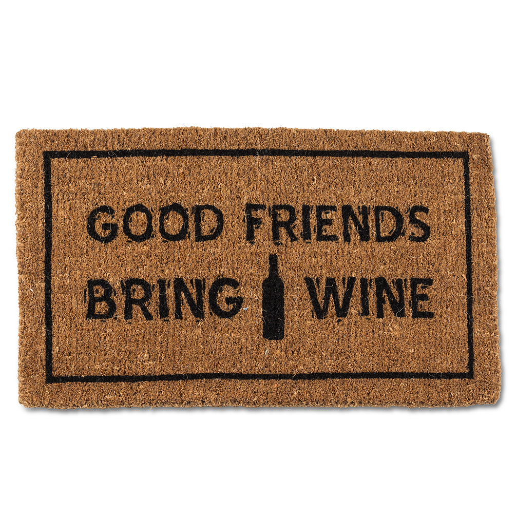 Picture of Abbott Collections AB-35-FWD-GE-8178 18 x 30 in. Good Friends Bring Wine Doormat&#44; Natural & Black