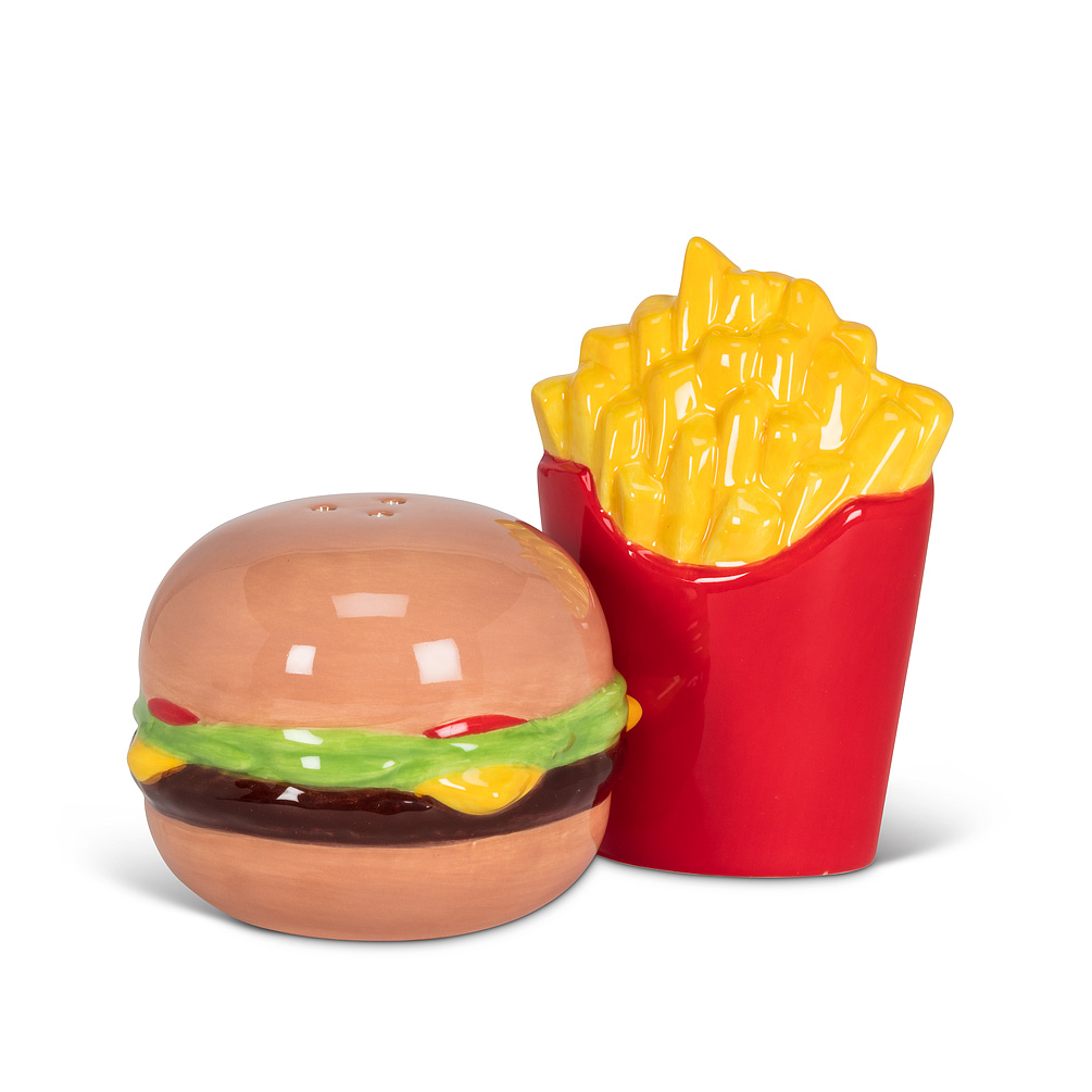 Picture of Abbott Collections AB-27-KITSCH-313 3.5 in. Burger & Fries Salt & Pepper&#44; Brown & Red