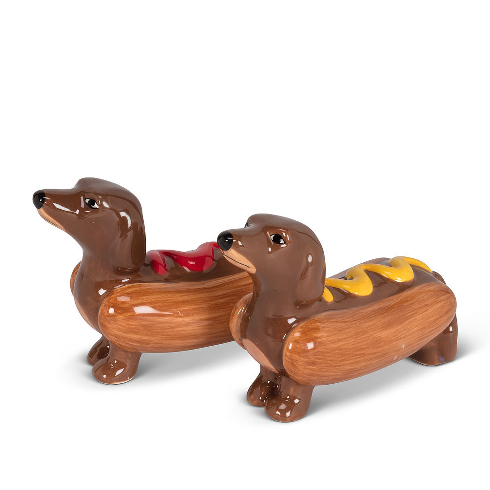 Picture of Abbott Collections AB-27-KITSCH-755 4 in. Dachshunds in Hot Dogs Salt & Pepper, Brown