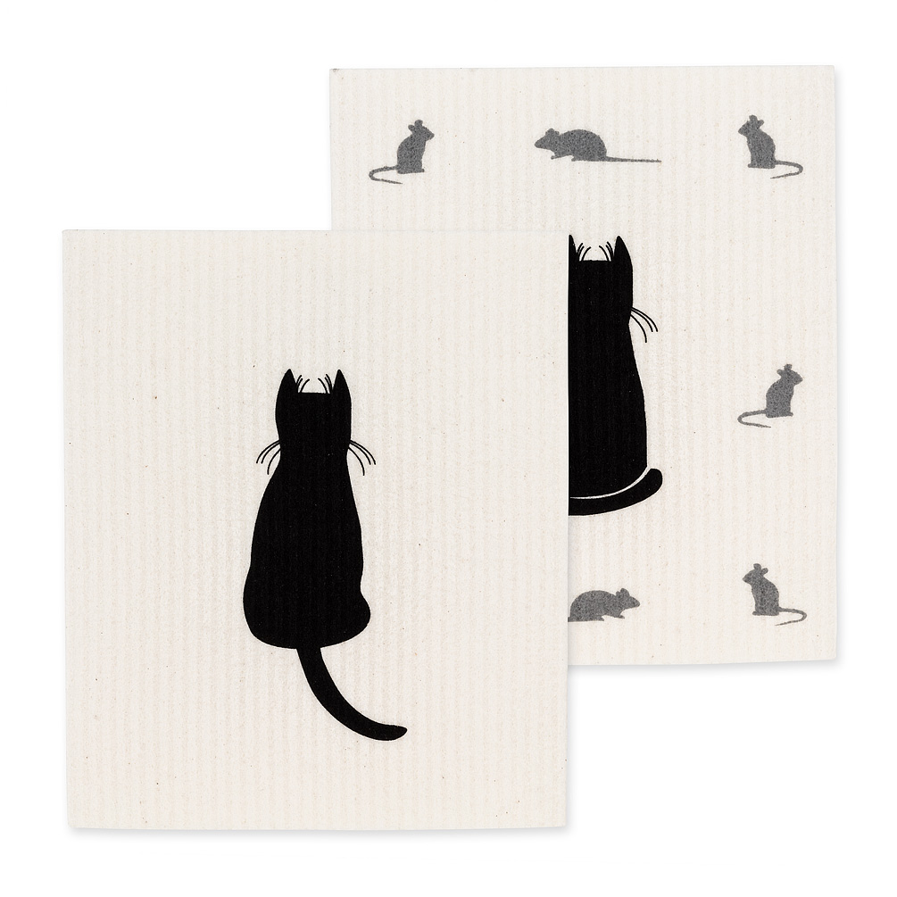 Picture of Abbott Collections AB-84-ASD-AB-08 6.5 x 8 in. Cat & Mice Dishcloths&#44; Ivory & Black - Set of 2